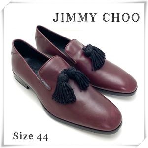 Jimmy Choo Fringe Foxley Leather Tassel Loafer in Burgundy Purple Size 44 New